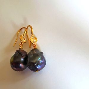 Flameball Pearl Earrings 925 Silver Vermeil Crystal Accents